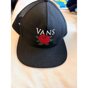 Vans Rose Logo Trucker Hat Black Mesh Snapback Cap Floral Skate Style